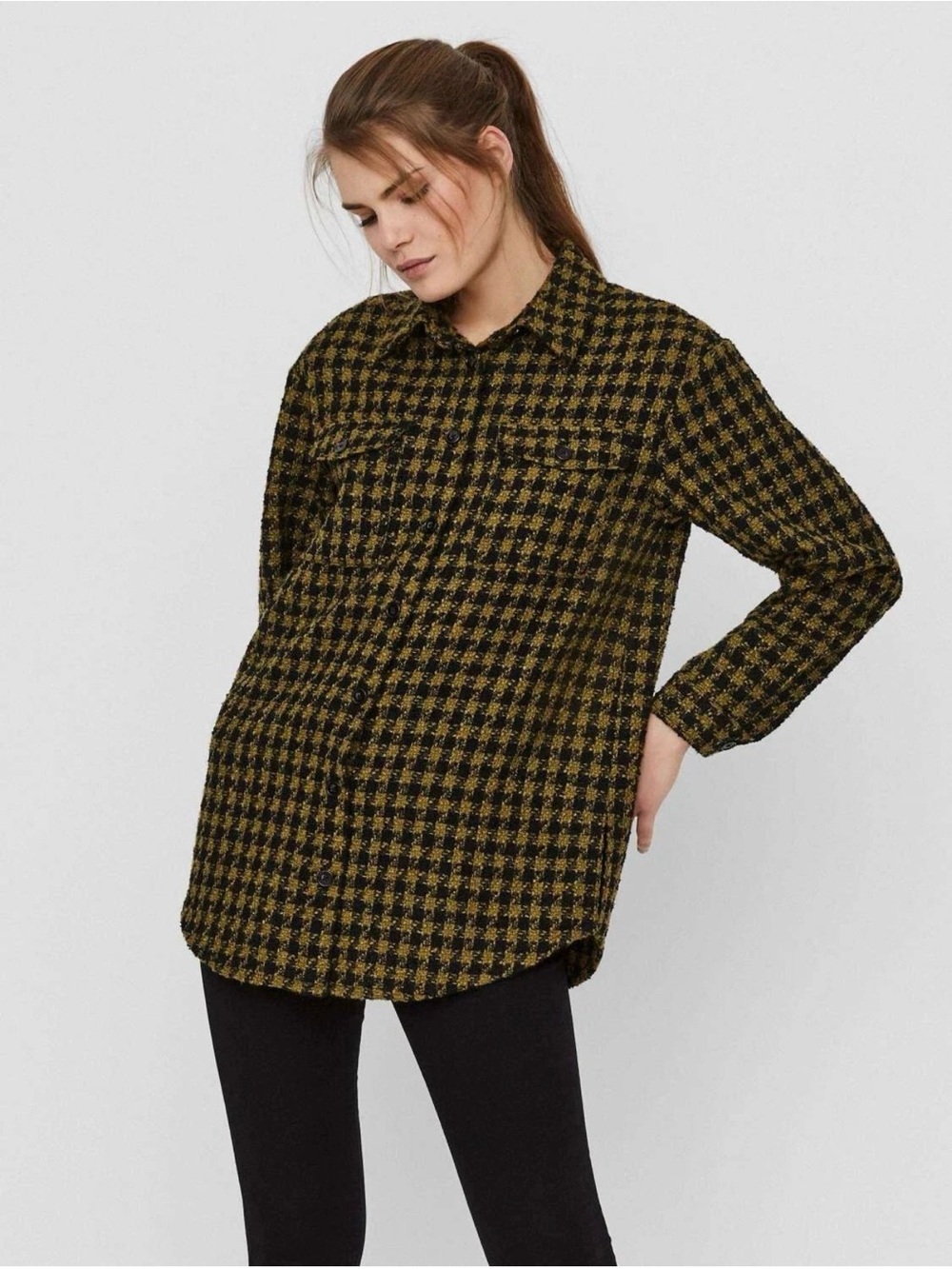 NWT VERO MODA  Oversize Houndstooth Plaid Shirt Jacket Size US 6